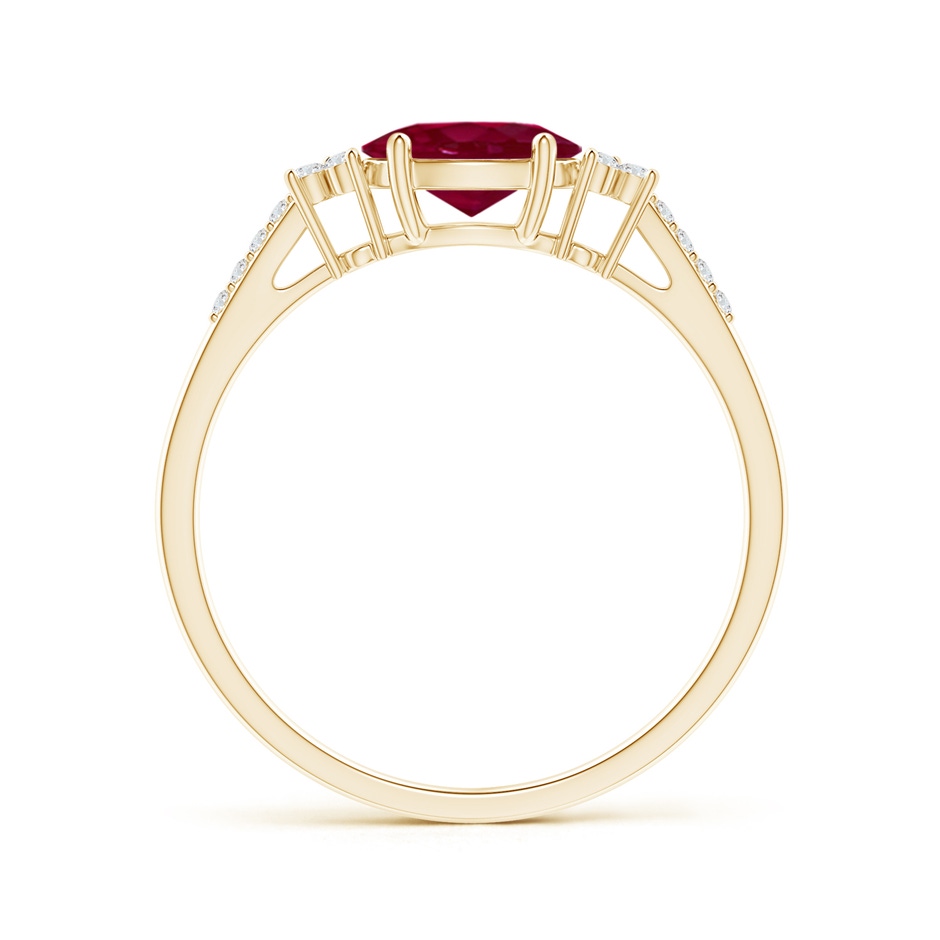 7x5mm A Horizontally Set Oval Ruby Solitaire Ring with Trio Diamond Accents in Yellow Gold side 199