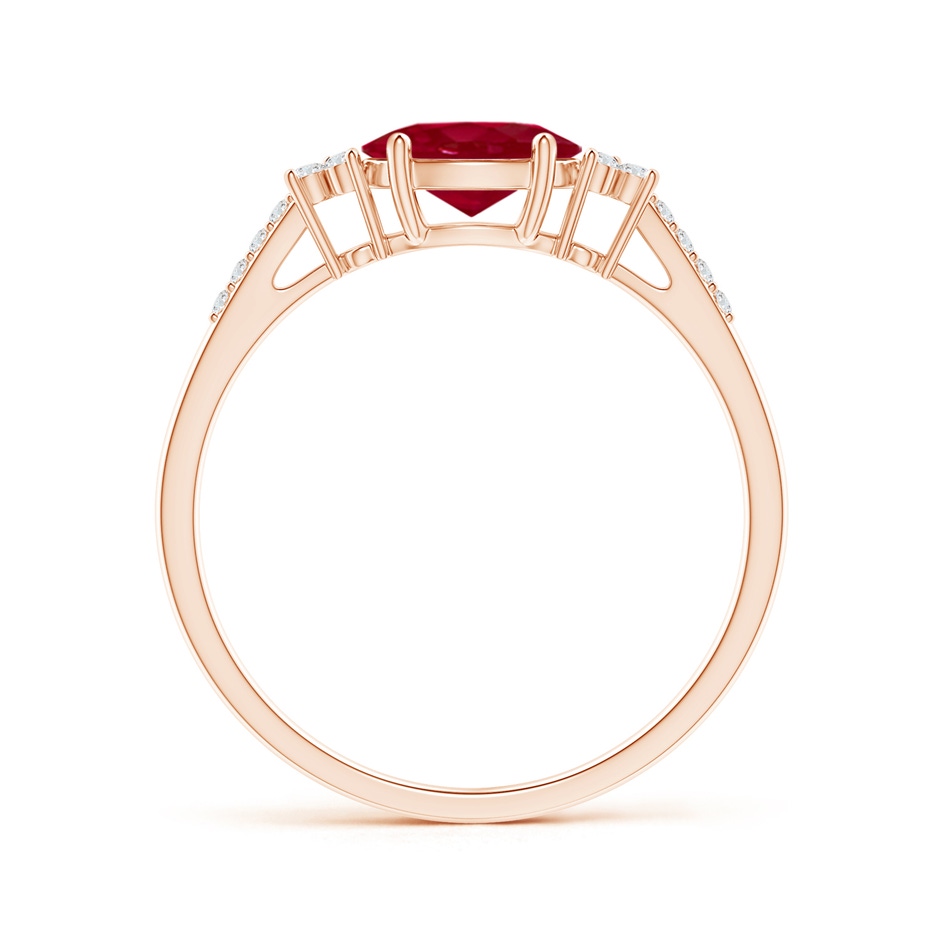 7x5mm AA Horizontally Set Oval Ruby Solitaire Ring with Trio Diamond Accents in Rose Gold side 199