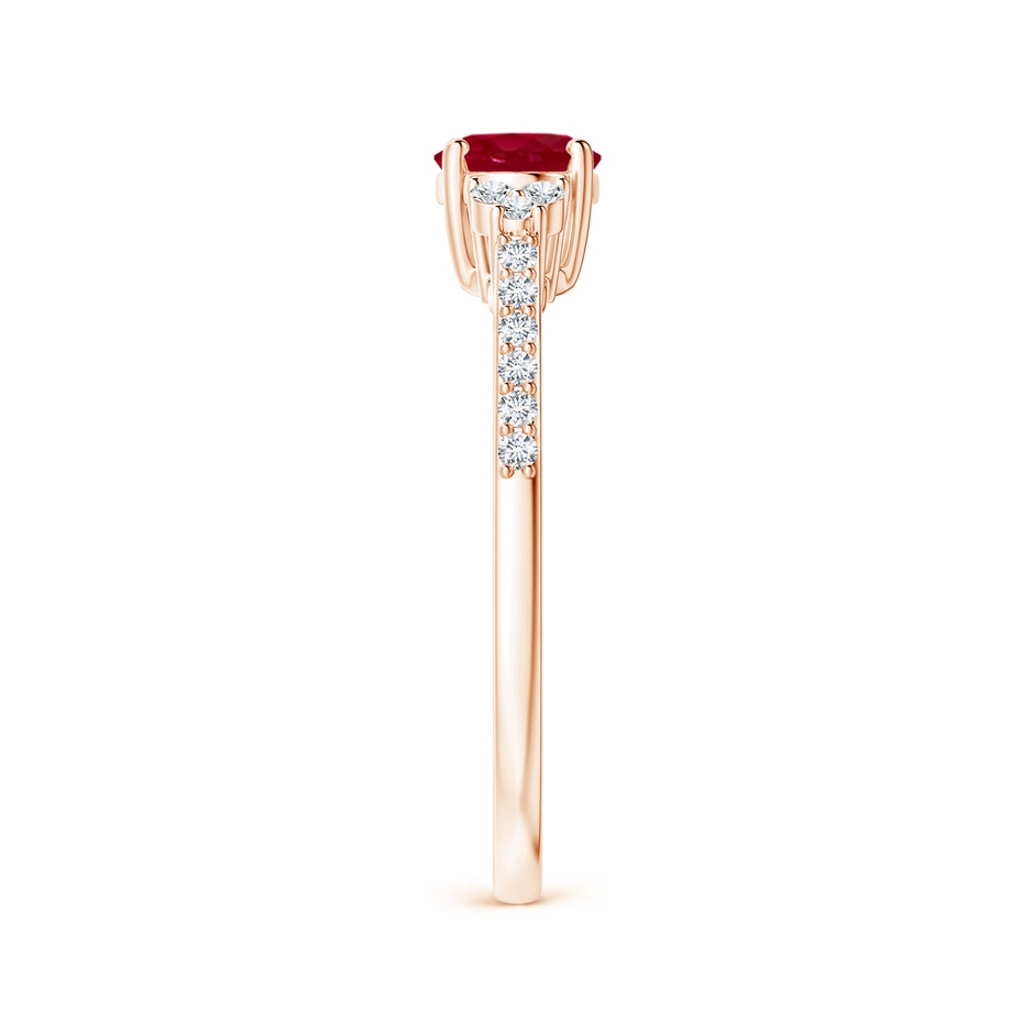 7x5mm AA Horizontally Set Oval Ruby Solitaire Ring with Trio Diamond Accents in Rose Gold side 299