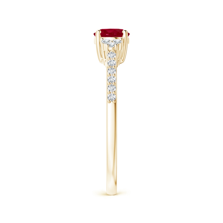 7x5mm AA Horizontally Set Oval Ruby Solitaire Ring with Trio Diamond Accents in Yellow Gold side 299