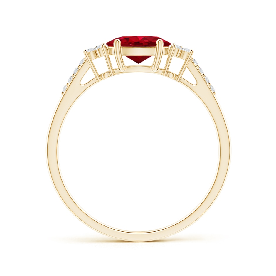 7x5mm AAA Horizontally Set Oval Ruby Solitaire Ring with Trio Diamond Accents in Yellow Gold side 199