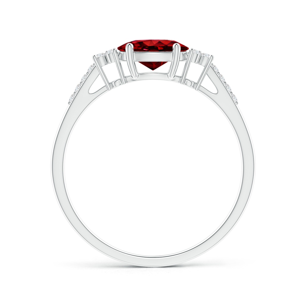 7x5mm AAAA Horizontally Set Oval Ruby Solitaire Ring with Trio Diamond Accents in P950 Platinum - side 199