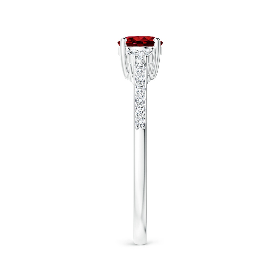 7x5mm AAAA Horizontally Set Oval Ruby Solitaire Ring with Trio Diamond Accents in P950 Platinum side 299
