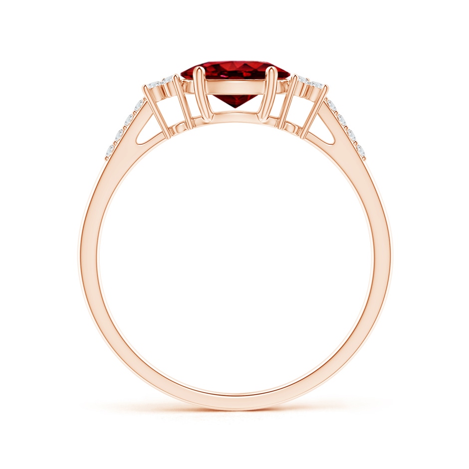 7x5mm AAAA Horizontally Set Oval Ruby Solitaire Ring with Trio Diamond Accents in Rose Gold side 199