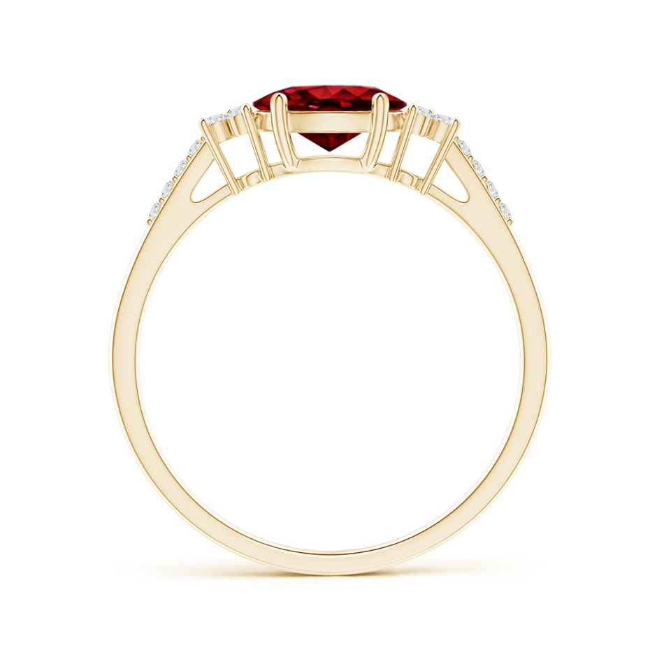 7x5mm AAAA Horizontally Set Oval Ruby Solitaire Ring with Trio Diamond Accents in Yellow Gold side 199