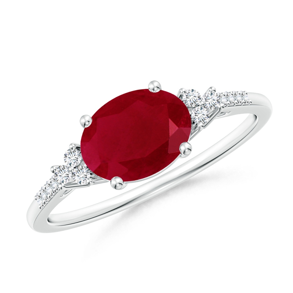 8x6mm AA Horizontally Set Oval Ruby Solitaire Ring with Trio Diamond Accents in P950 Platinum 