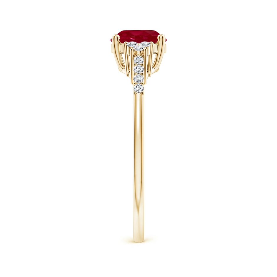 8x6mm AA Horizontally Set Oval Ruby Solitaire Ring with Trio Diamond Accents in Yellow Gold side 299