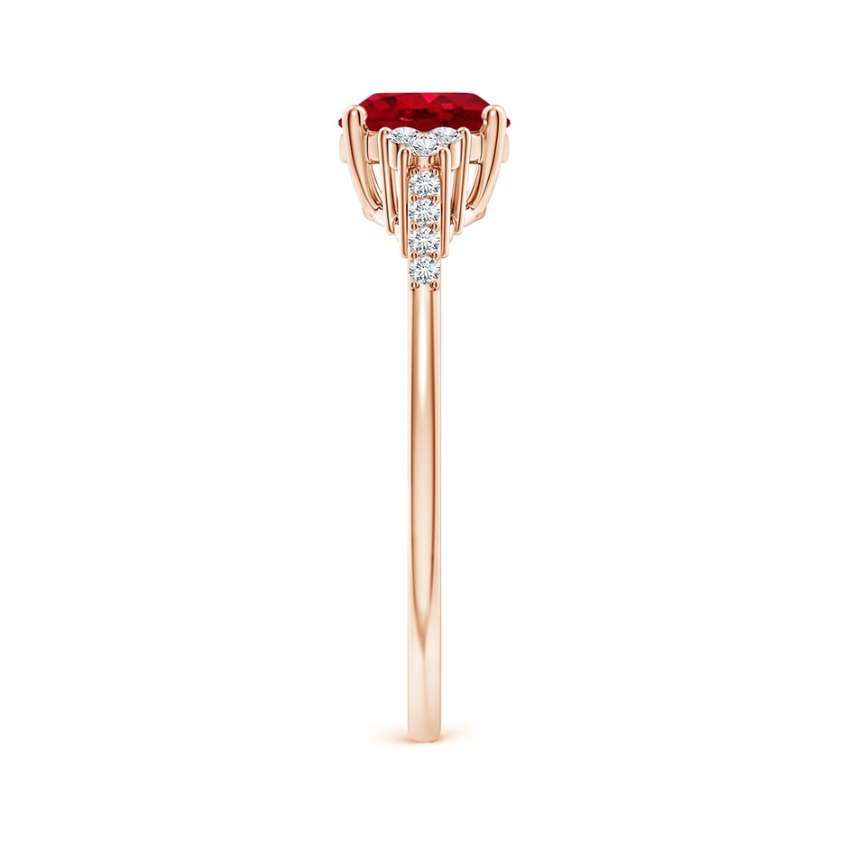 8x6mm AAA Horizontally Set Oval Ruby Solitaire Ring with Trio Diamond Accents in Rose Gold side 299
