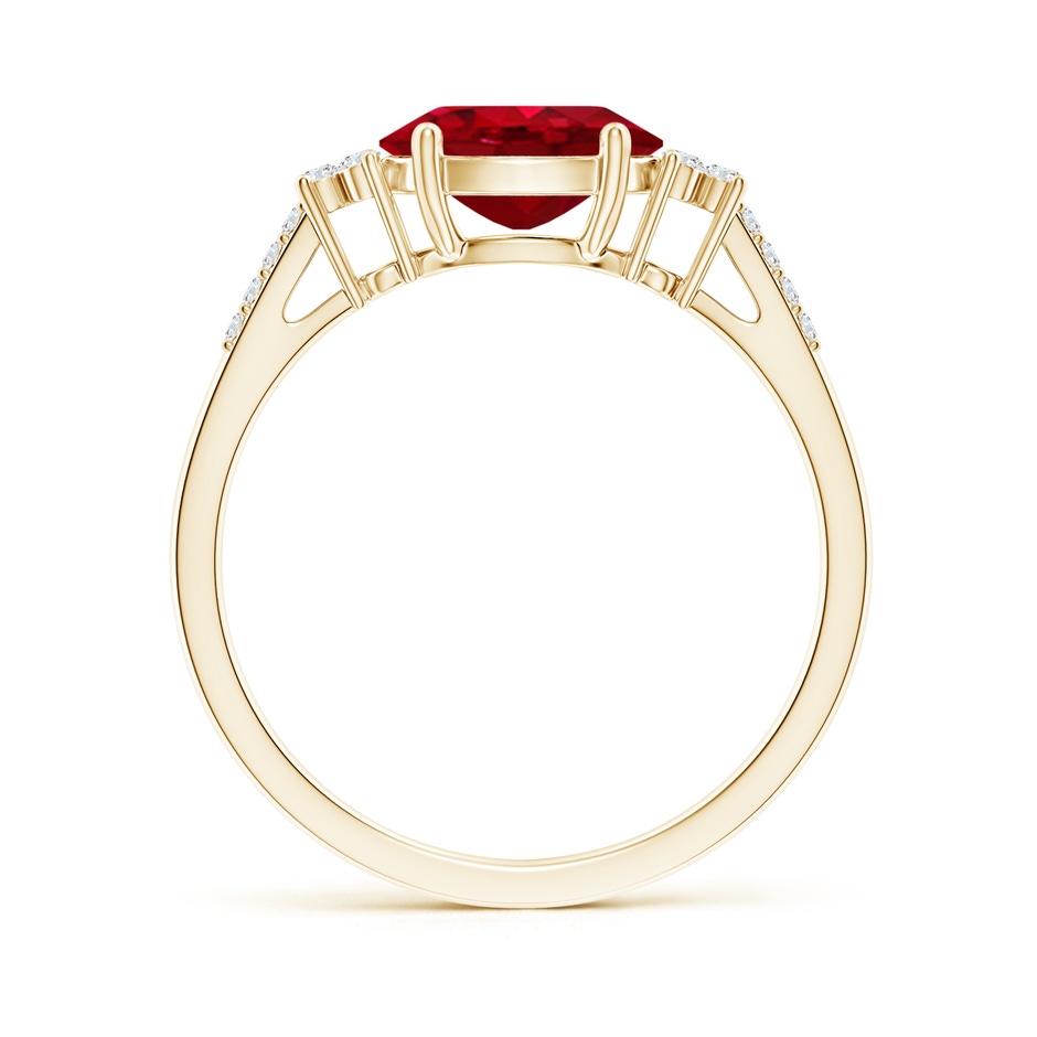 8x6mm AAA Horizontally Set Oval Ruby Solitaire Ring with Trio Diamond Accents in Yellow Gold side 199