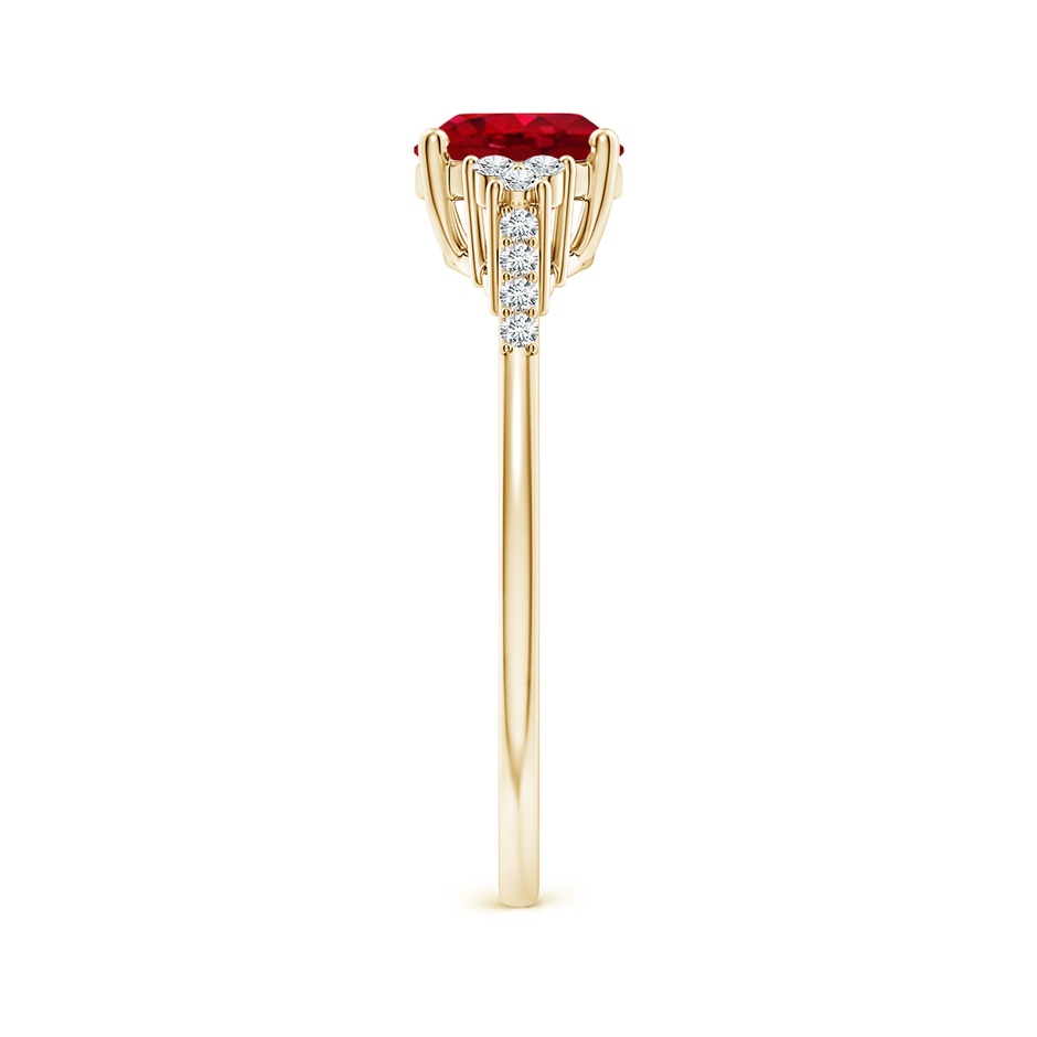 8x6mm AAA Horizontally Set Oval Ruby Solitaire Ring with Trio Diamond Accents in Yellow Gold side 299