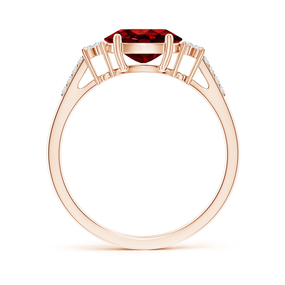 8x6mm AAAA Horizontally Set Oval Ruby Solitaire Ring with Trio Diamond Accents in Rose Gold side 199