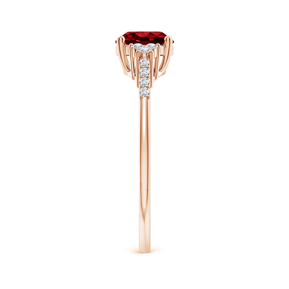 8x6mm AAAA Horizontally Set Oval Ruby Solitaire Ring with Trio Diamond Accents in Rose Gold side 299