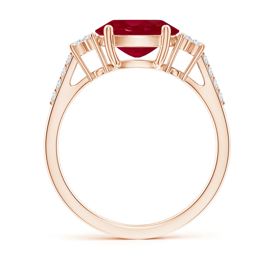 9x7mm AA Horizontally Set Oval Ruby Solitaire Ring with Trio Diamond Accents in Rose Gold side 199