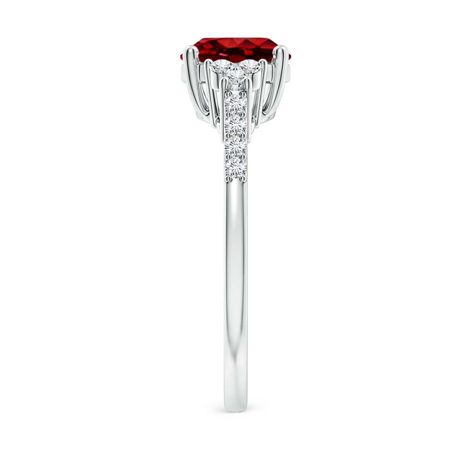 9x7mm AAAA Horizontally Set Oval Ruby Solitaire Ring with Trio Diamond Accents in P950 Platinum side 299