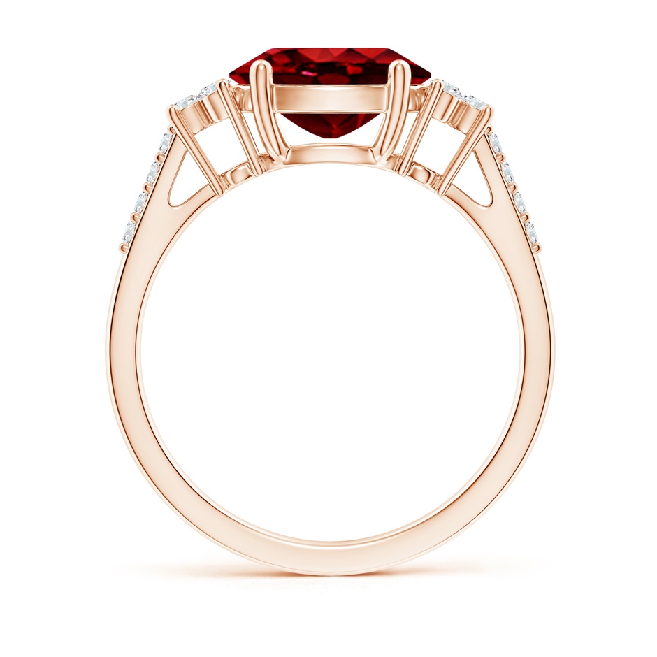9x7mm AAAA Horizontally Set Oval Ruby Solitaire Ring with Trio Diamond Accents in Rose Gold side 199