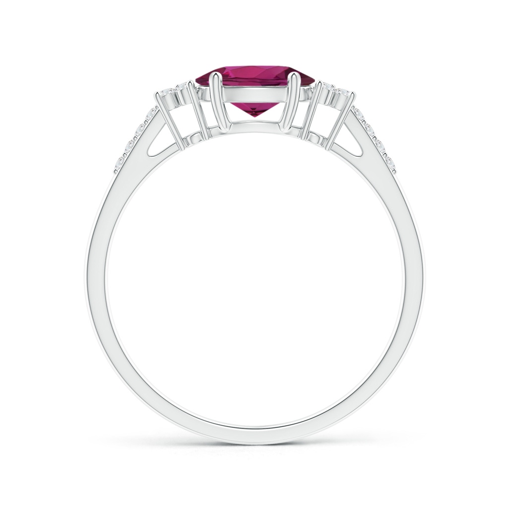 7x5mm AAAA Horizontally Set Oval Rhodolite Ring with Trio Diamonds in P950 Platinum Side-1