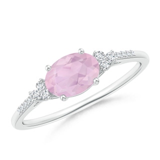 7x5mm AAA Horizontally Set Oval Rose Quartz Solitaire Ring with Accents in White Gold