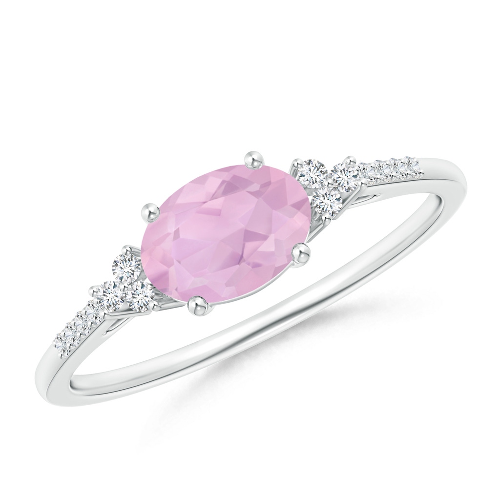 7x5mm AAAA Horizontally Set Oval Rose Quartz Solitaire Ring with Accents in P950 Platinum