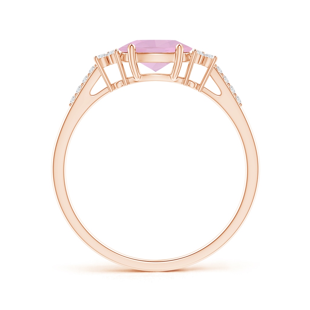 7x5mm AAAA Horizontally Set Oval Rose Quartz Solitaire Ring with Accents in Rose Gold Side-1