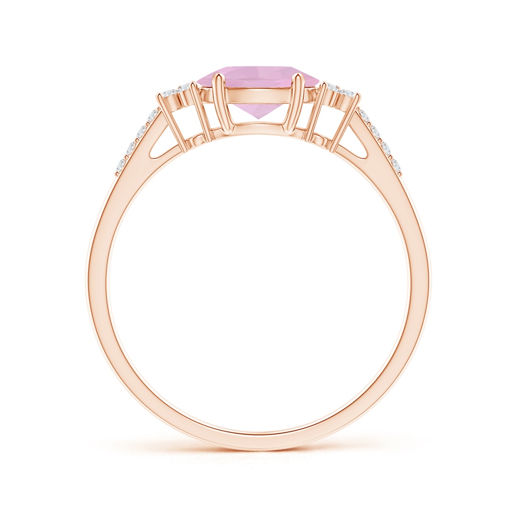 7x5mm AAAA Horizontally Set Oval Rose Quartz Solitaire Ring with Accents in Rose Gold - side_1