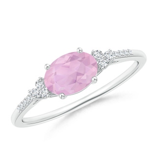 7x5mm AAAA Horizontally Set Oval Rose Quartz Solitaire Ring with Accents in White Gold