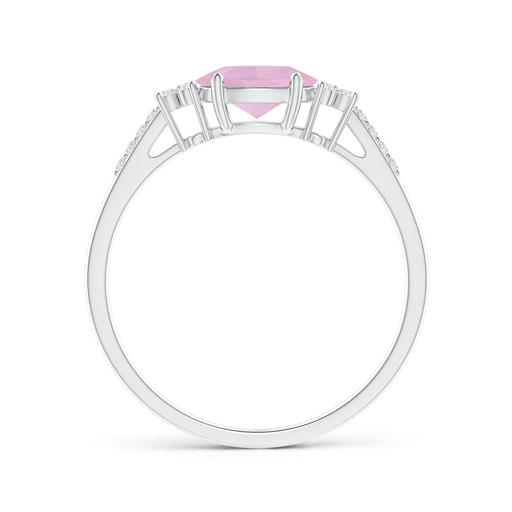 7x5mm AAAA Horizontally Set Oval Rose Quartz Solitaire Ring with Accents in White Gold - side_1