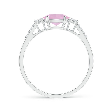 7x5mm AAAA Horizontally Set Oval Rose Quartz Solitaire Ring with Accents in White Gold - side 2