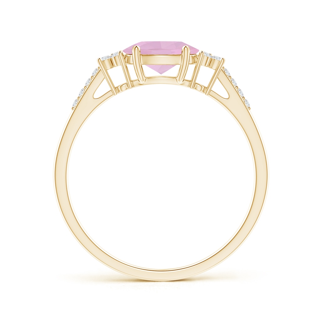 7x5mm AAAA Horizontally Set Oval Rose Quartz Solitaire Ring with Accents in Yellow Gold Side-1