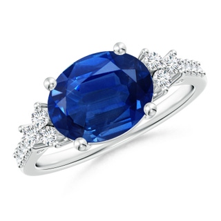 10x8mm AAA Horizontally Set Oval Sapphire Solitaire Ring with Trio Diamond Accents in P950 Platinum