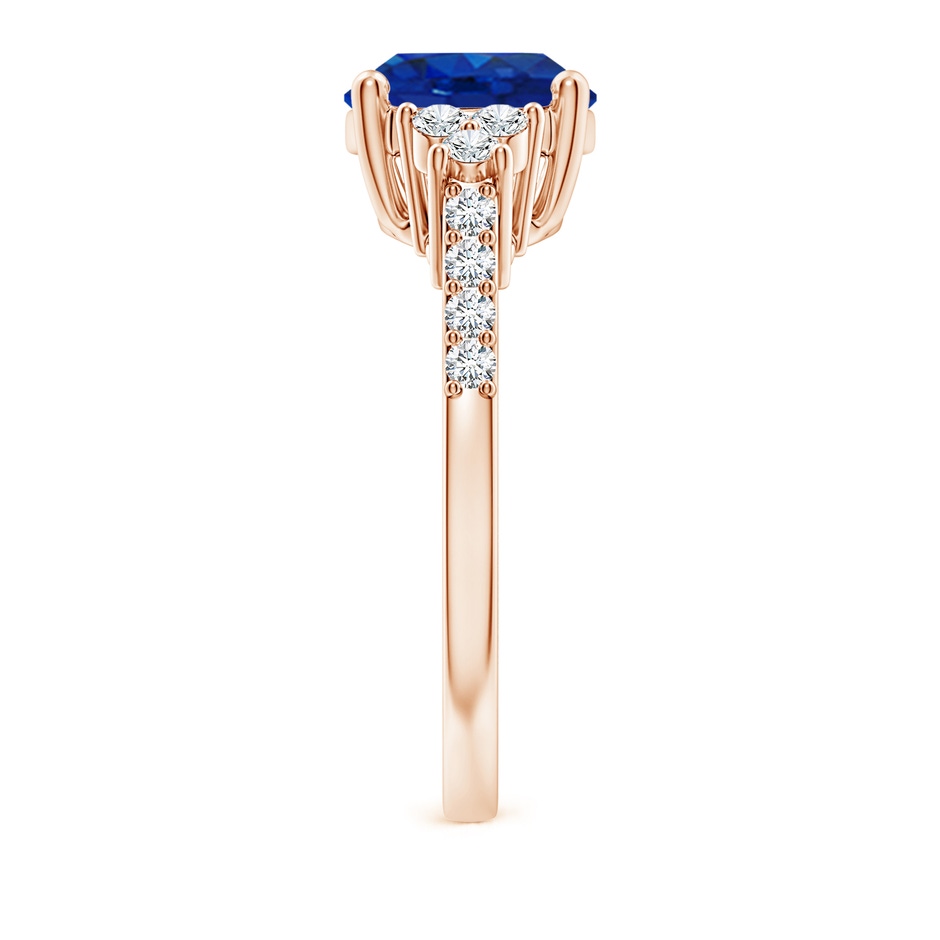 10x8mm AAA Horizontally Set Oval Sapphire Solitaire Ring with Trio Diamond Accents in Rose Gold side 299