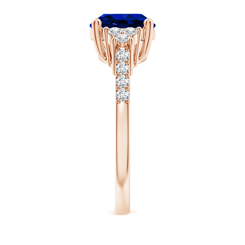 10x8mm Lab-Grown Horizontally Set Oval Sapphire Solitaire Ring with Trio Diamond Accents in Rose Gold side 299