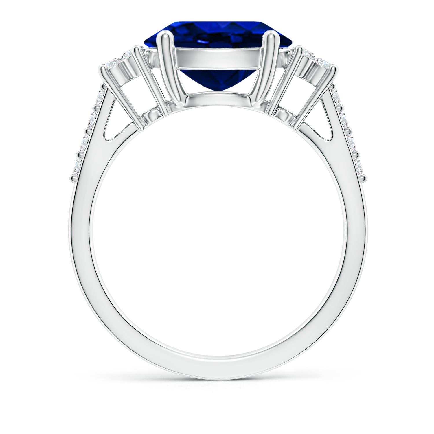 10x8mm AAAA Horizontally Set Oval Sapphire Solitaire Ring with Trio Diamond Accents in White Gold