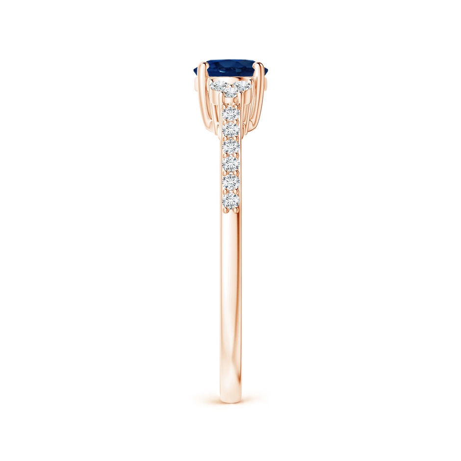 7x5mm AA Horizontally Set Oval Sapphire Solitaire Ring with Trio Diamond Accents in Rose Gold side 299