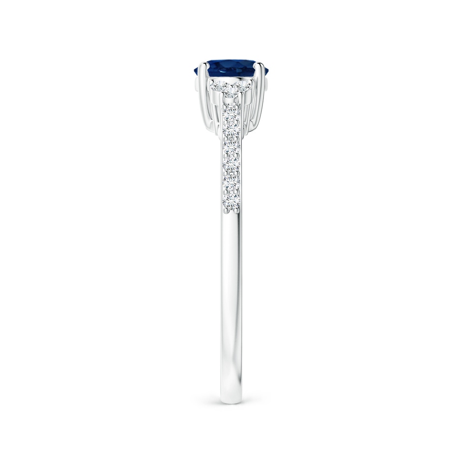 7x5mm AA Horizontally Set Oval Sapphire Solitaire Ring with Trio Diamond Accents in White Gold side 299