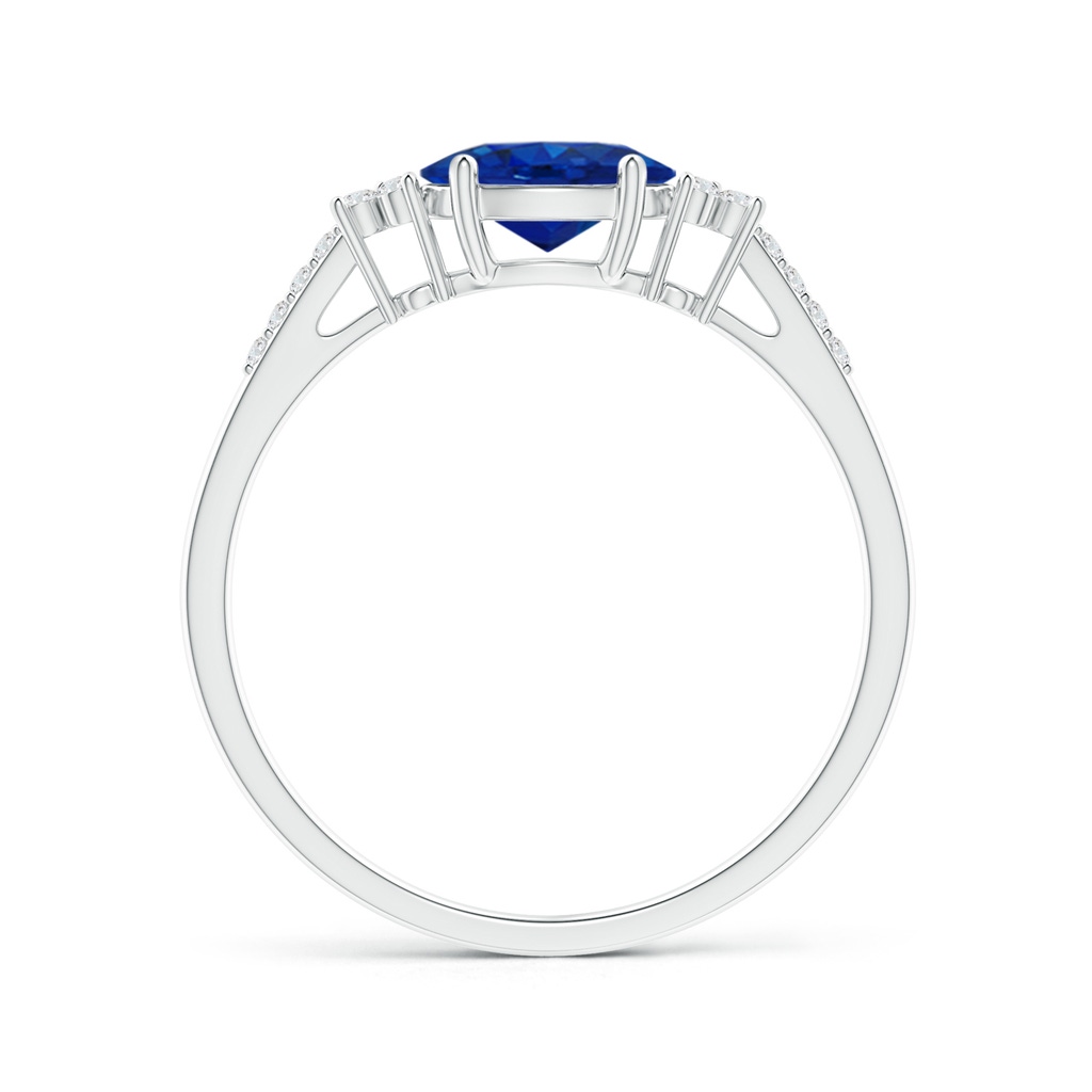 Horizontally Set Oval Sapphire Solitaire Ring with Trio Diamond Accents