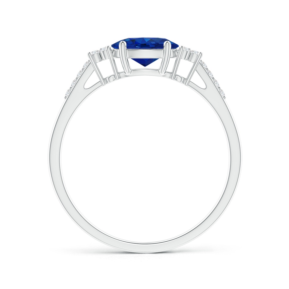 Horizontally Set Oval Sapphire Solitaire Ring with Trio Diamond Accents