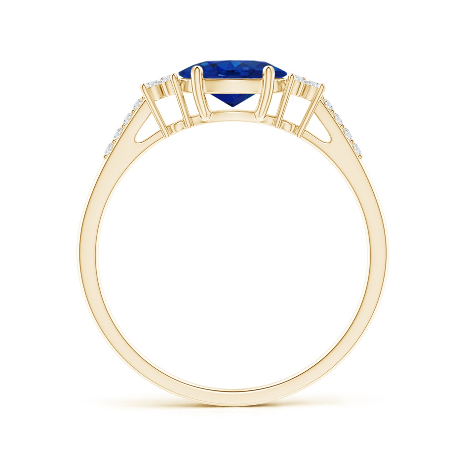 7x5mm AAA Horizontally Set Oval Sapphire Solitaire Ring with Trio Diamond Accents in Yellow Gold side 199