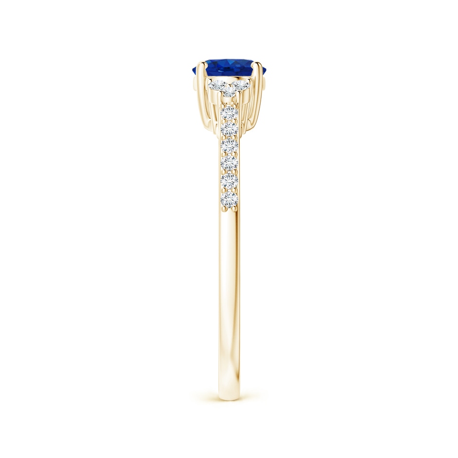 7x5mm AAA Horizontally Set Oval Sapphire Solitaire Ring with Trio Diamond Accents in Yellow Gold side 299