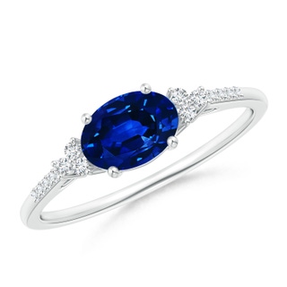 7x5mm AAAA Horizontally Set Oval Sapphire Solitaire Ring with Trio Diamond Accents in P950 Platinum