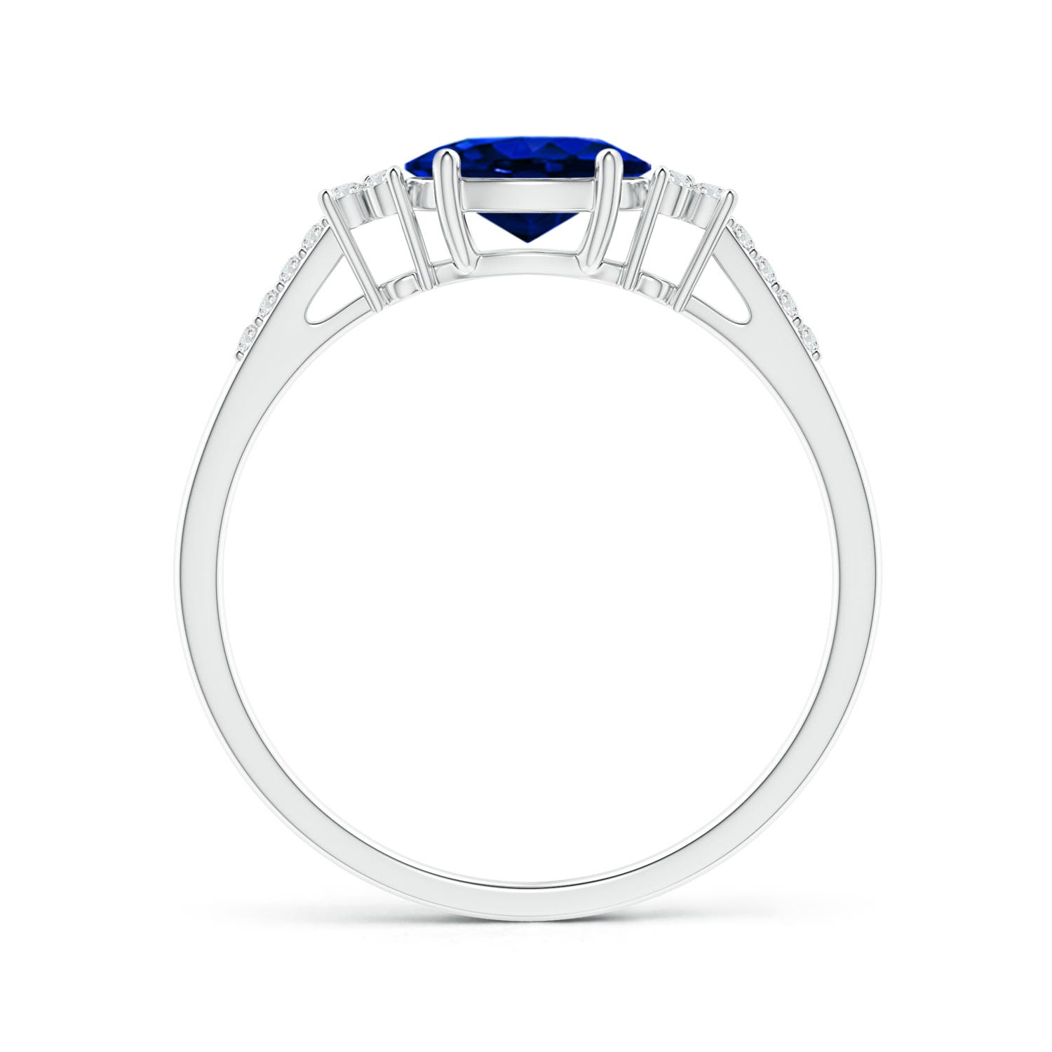 7x5mm AAAA Horizontally Set Oval Sapphire Solitaire Ring with Trio Diamond Accents in P950 Platinum - side 2