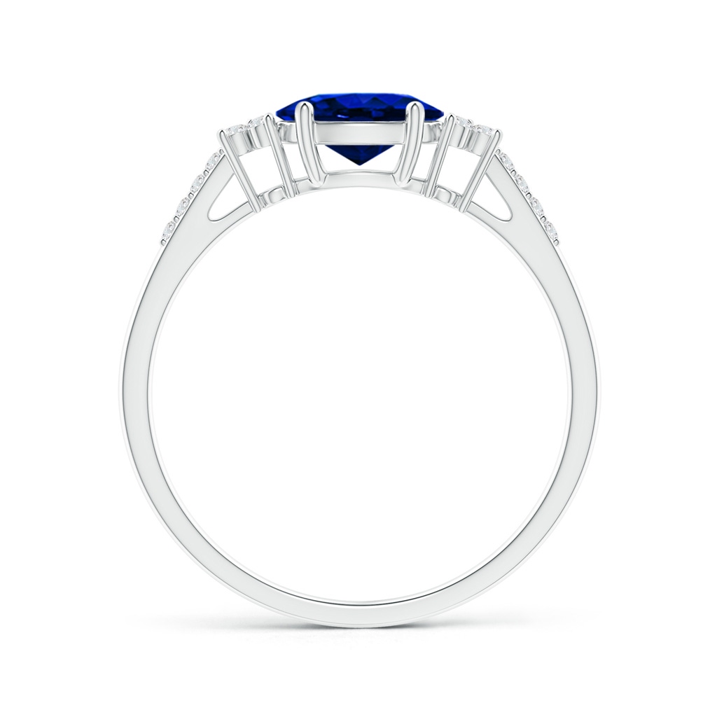 7x5mm AAAA Horizontally Set Oval Sapphire Solitaire Ring with Trio Diamond Accents in P950 Platinum - side 199
