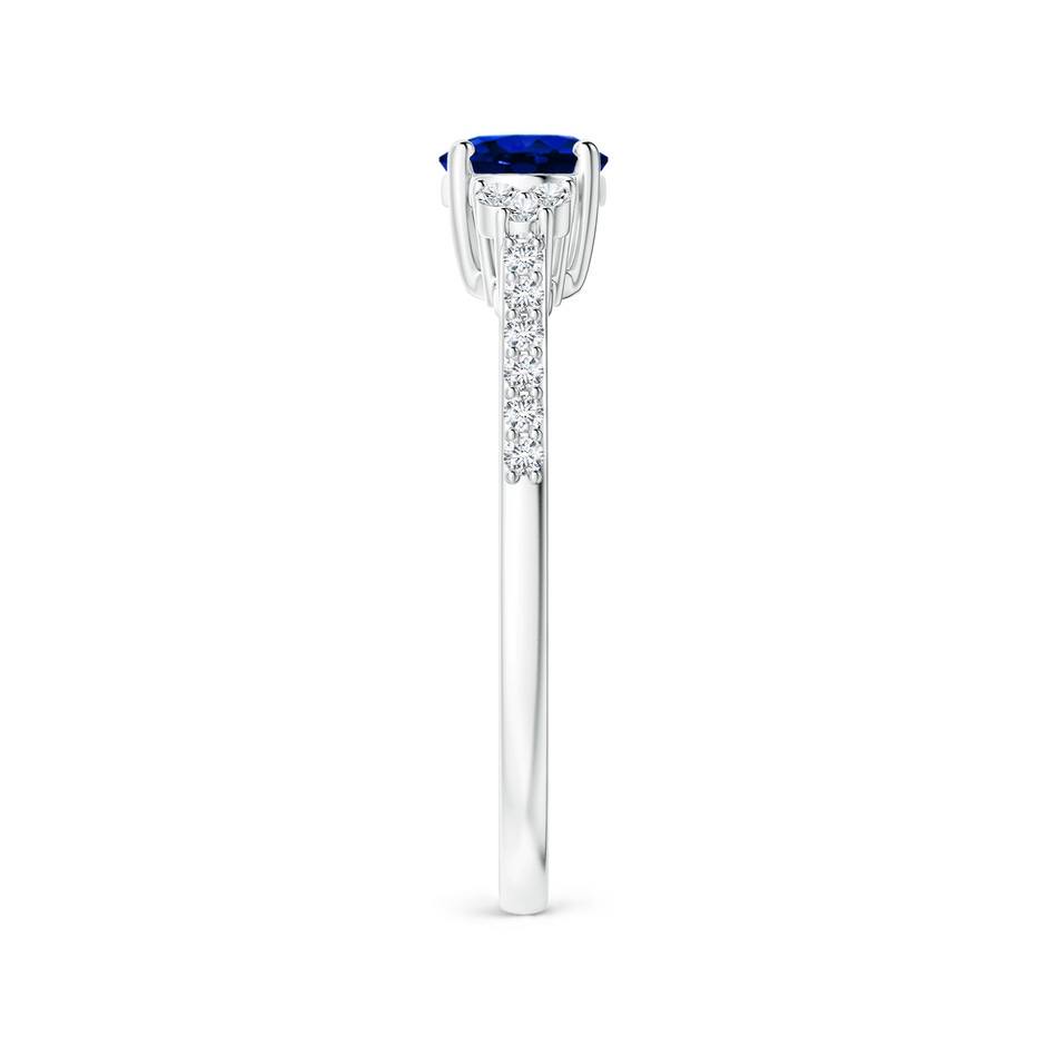 7x5mm AAAA Horizontally Set Oval Sapphire Solitaire Ring with Trio Diamond Accents in White Gold side 299