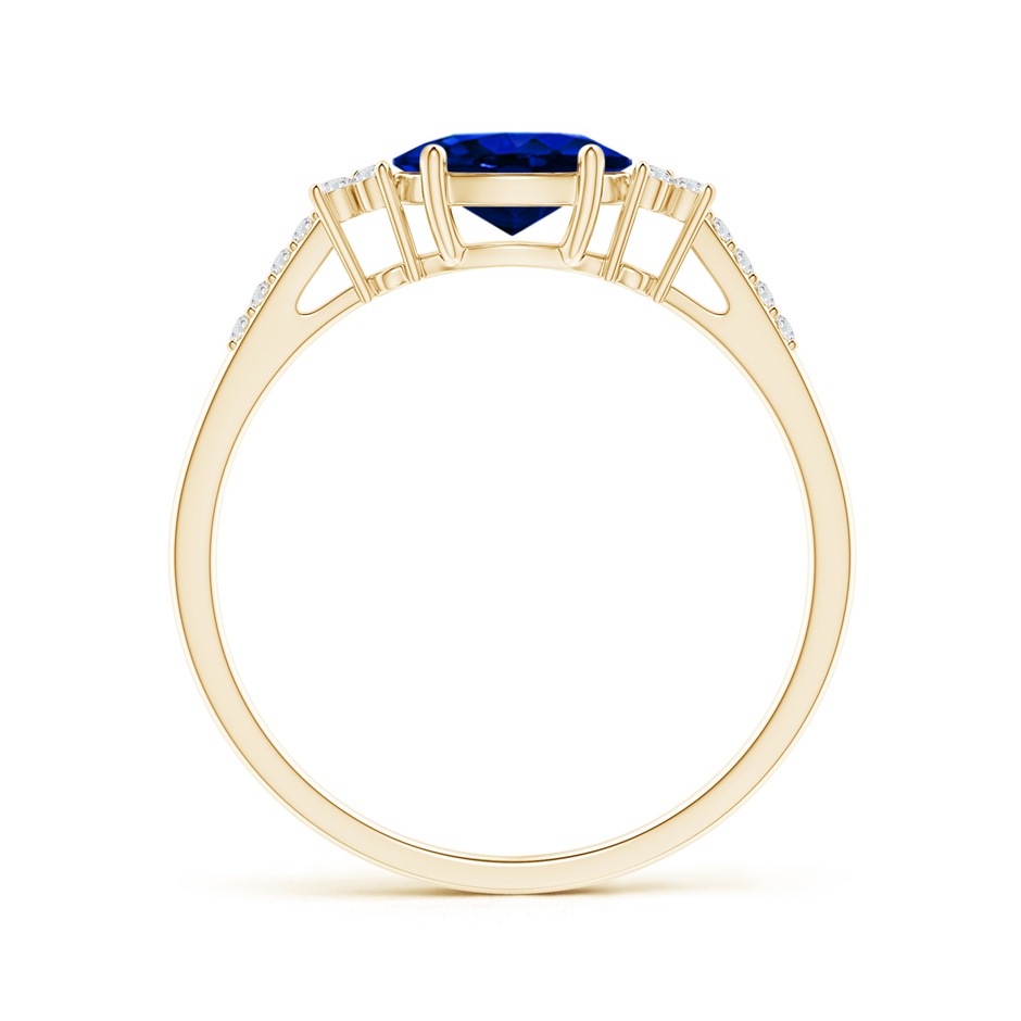 7x5mm AAAA Horizontally Set Oval Sapphire Solitaire Ring with Trio Diamond Accents in Yellow Gold side 199
