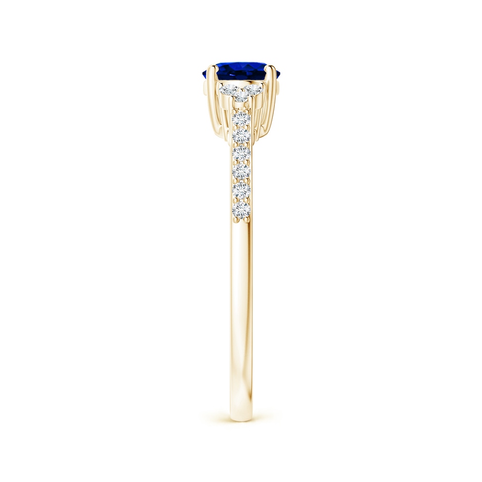 7x5mm AAAA Horizontally Set Oval Sapphire Solitaire Ring with Trio Diamond Accents in Yellow Gold side 299