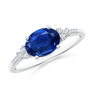 8x6mm AAA Horizontally Set Oval Sapphire Solitaire Ring with Trio Diamond Accents in P950 Platinum