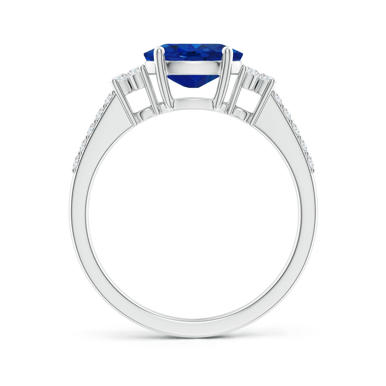 8x6mm AAA Horizontally Set Oval Sapphire Solitaire Ring with Trio Diamond Accents in White Gold