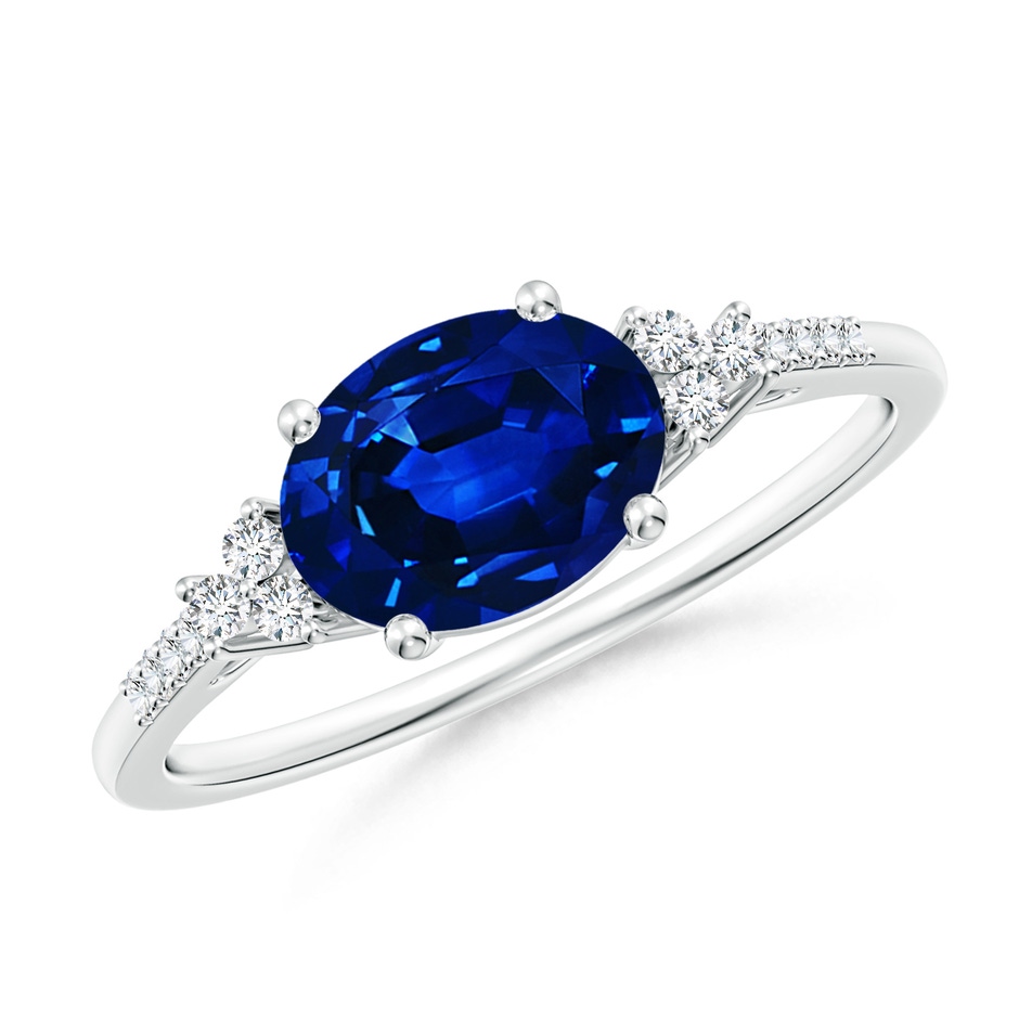 8x6mm AAAA Horizontally Set Oval Sapphire Solitaire Ring with Trio Diamond Accents in P950 Platinum 