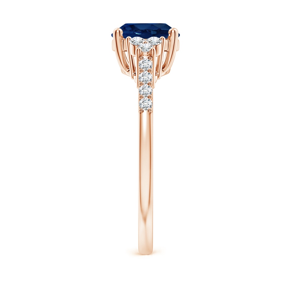 9x7mm AA Horizontally Set Oval Sapphire Solitaire Ring with Trio Diamond Accents in Rose Gold side 299