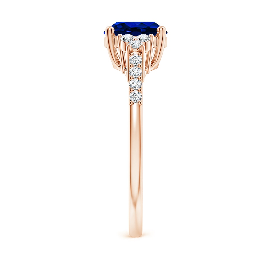9x7mm AAAA Horizontally Set Oval Sapphire Solitaire Ring with Trio Diamond Accents in Rose Gold side 299