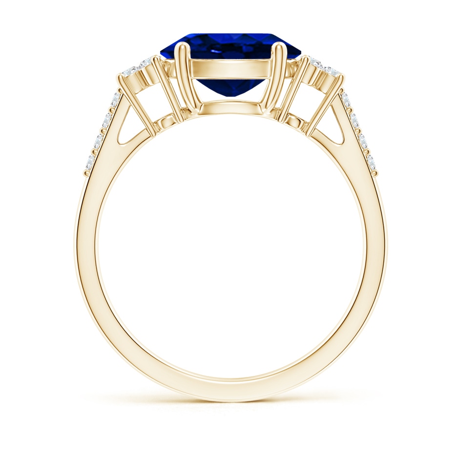9x7mm AAAA Horizontally Set Oval Sapphire Solitaire Ring with Trio Diamond Accents in Yellow Gold side 199